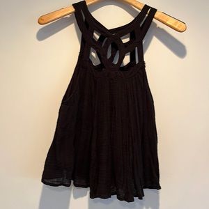 Free people gauze lines high neck outlined black tank